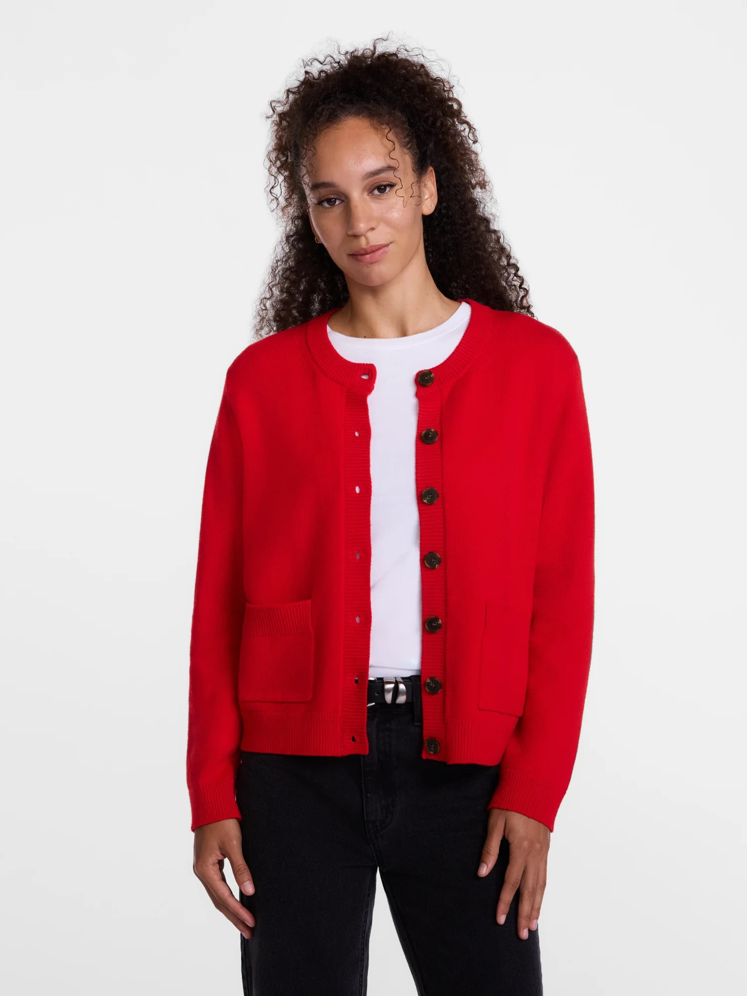 Scenario Women's Crewneck Cardigan with Patch Pockets, Lightweight, Sizes XS-XXXL | Walmart (US)