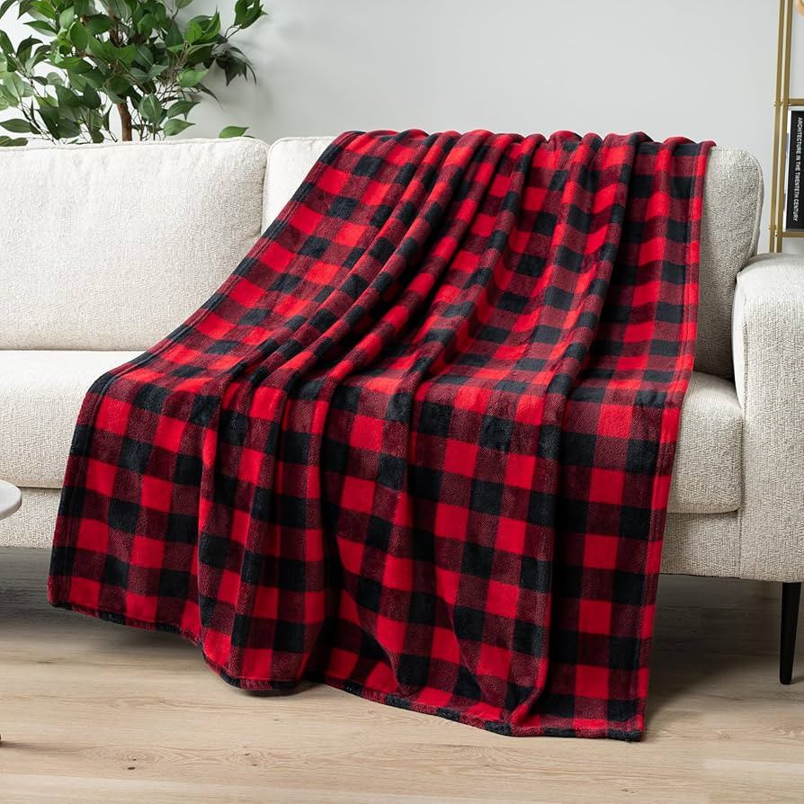 PAVILIA Black and Red Buffalo Plaid Fleece Throw Blanket for Couch, Soft Checkered Flannel Blanke... | Amazon (US)