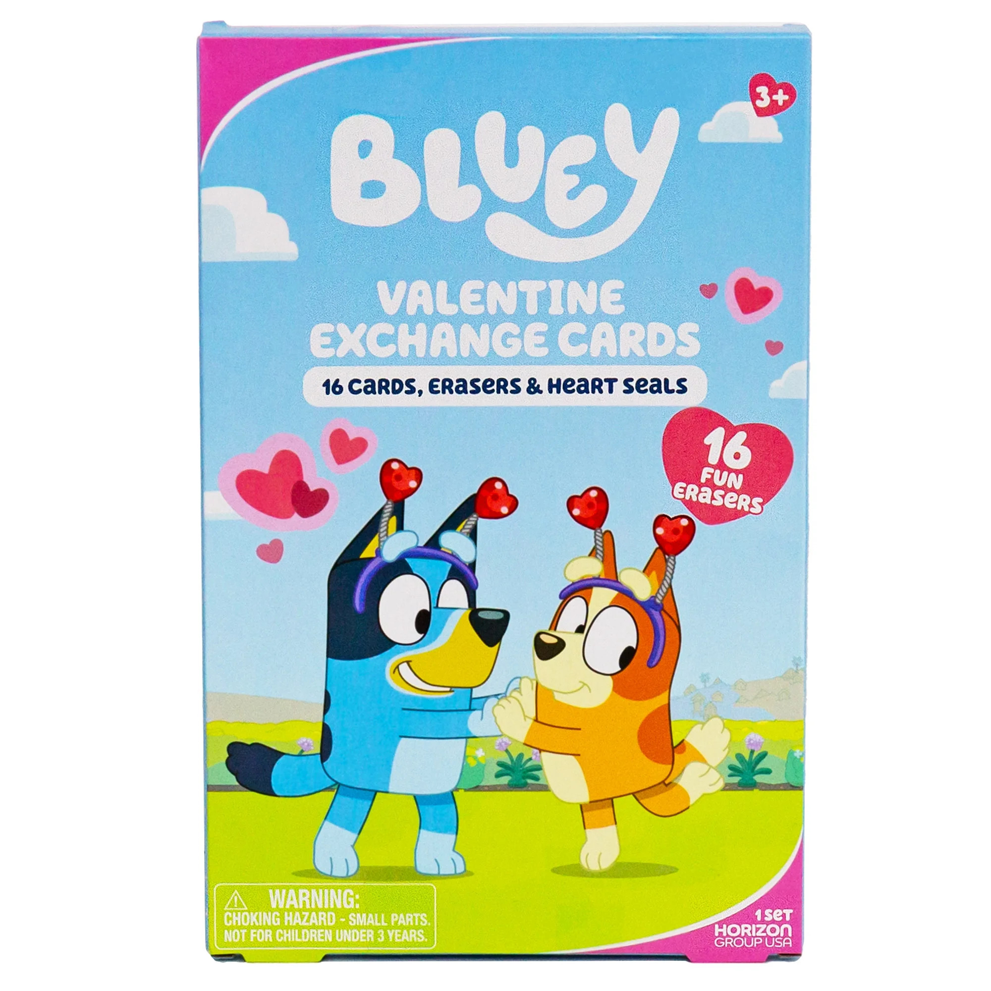 Bluey Valentine Exchange Cards Set with Mini Erasers and Heart Seals - 16 Cards | Walmart (US)