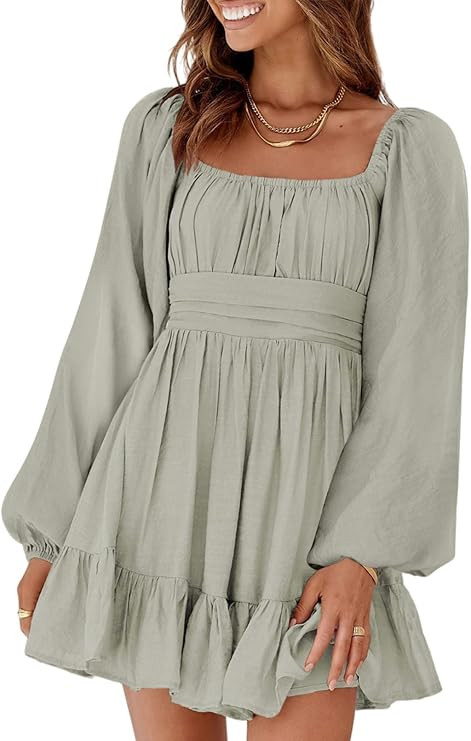 Dokotoo Womens Dress Long Lantern Sleeve Square Neck Tie Backless Sexy Dress Ruffle Elastic Waist... | Amazon (US)