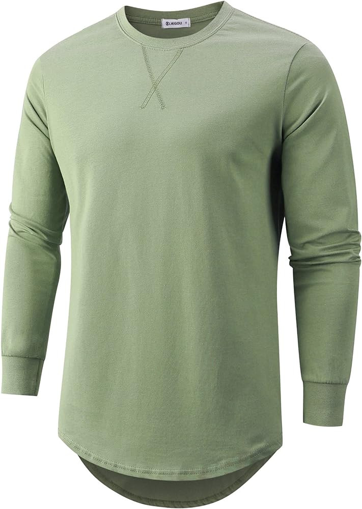 KLIEGOU Mens 100 Cotton Hipster Hip Hop Longline Crewneck T-Shirt Pre - Shrunk S-4XL | Amazon (US)