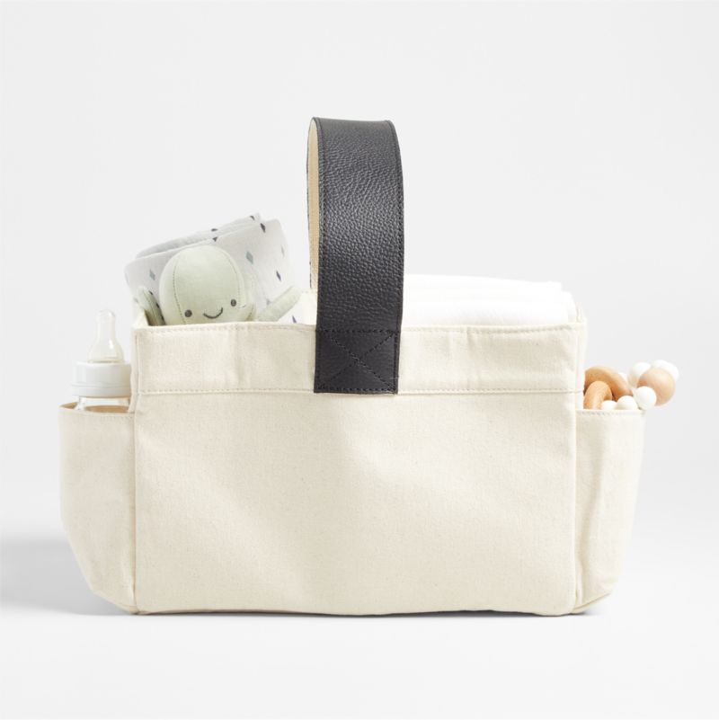 Canvas Diaper Caddy Organizer with Black Leather Handle + Reviews | Crate & Kids | Crate & Barrel