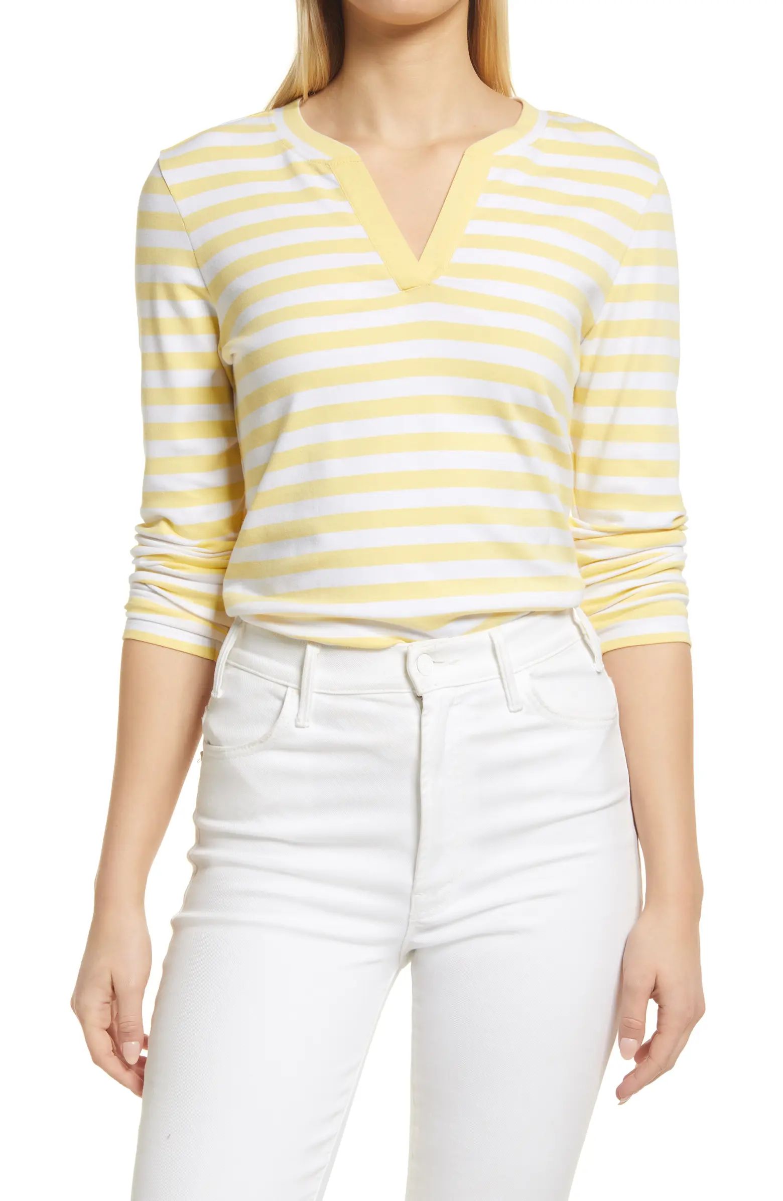 Stripe Split Neck Long Sleeve T-Shirt | Nordstrom