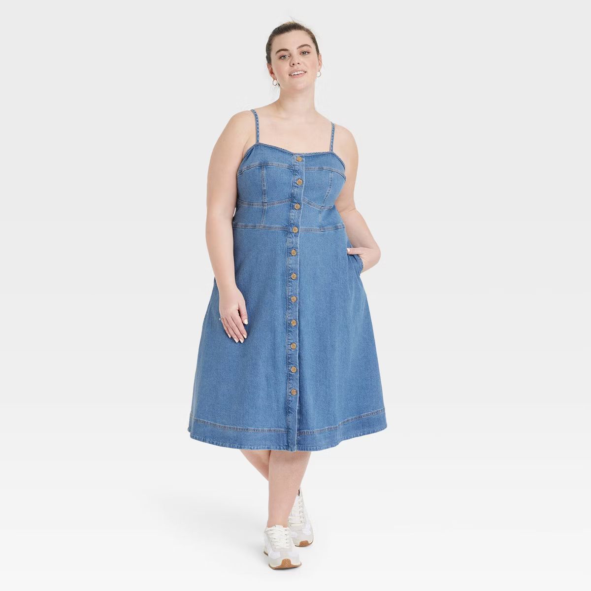 Women's Denim Corset Midi A-Line Dress - Universal Thread™ | Target