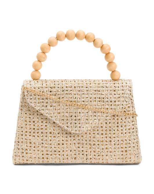 Straw And Shine Satchel With Wood Bead Handle | TJ Maxx