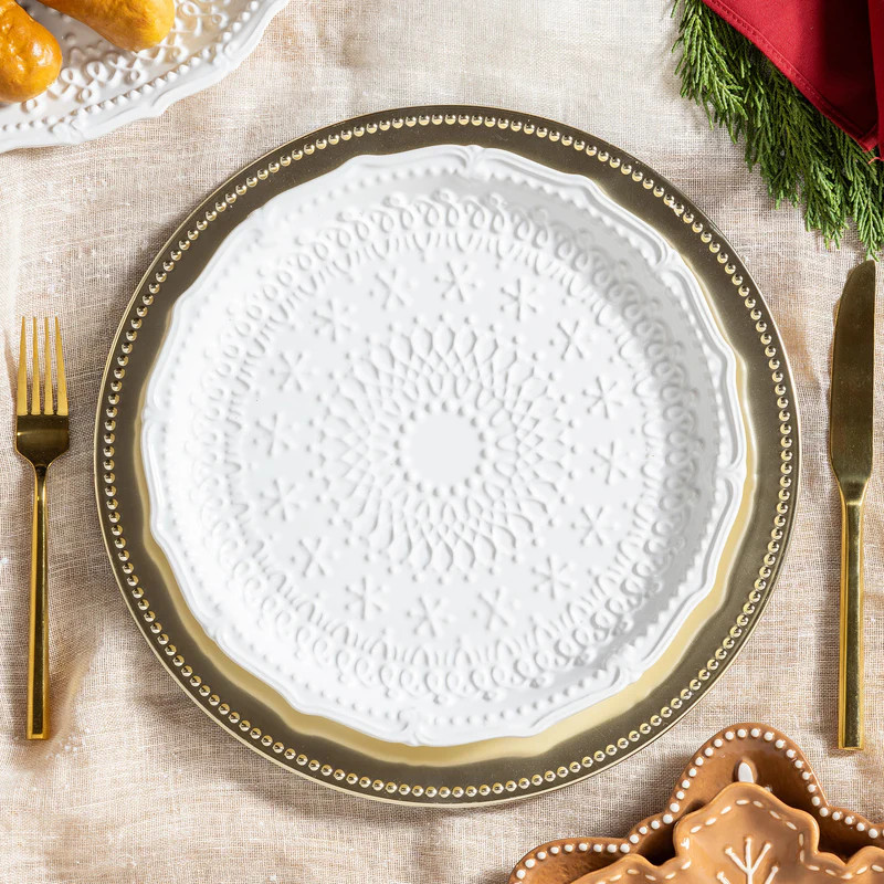 Sugar & Stripes Plate Embossed Ceramic Dinner Plate, 10.25" | Plow & Hearth