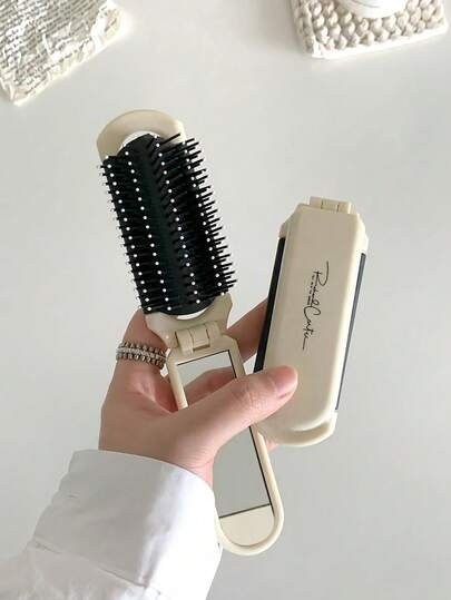 1pc, Portable Compact Foldable Comb With Airbag And Handheld Makeup Mirror, Air Cushion Comb Ideal For Daily Use And Travel Hair Brush, Ladies Special Mirror Integrated Comb, Hair Clips, Hair Accessories, Suitable For Travel, School, Office, For College Dormitories, Vacation, Birthday Present, Christmas For Holiday Gift Giving (Beige) | SHEIN