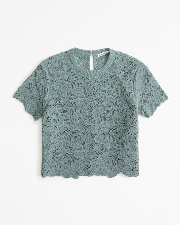 Women's Crochet-Style Lacy Tee | Women's New Arrivals | Abercrombie.com | Abercrombie & Fitch (US)