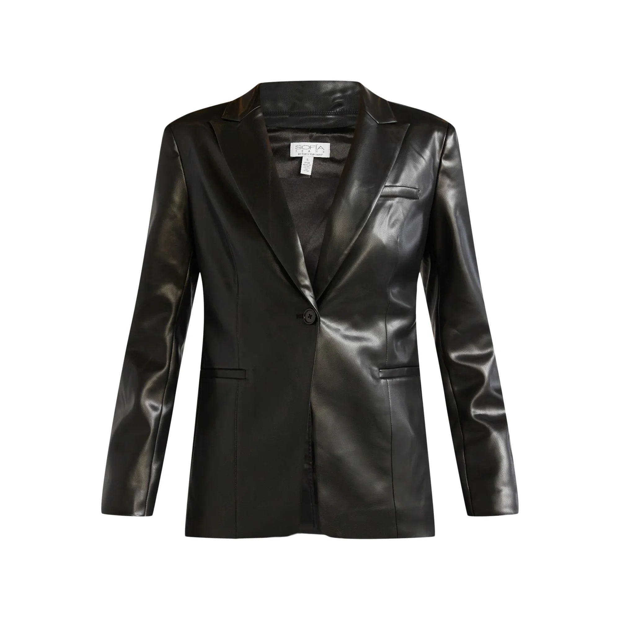 Sofia Jeans Women's and Women's Plus Size Faux Leather Single Breasted Blazer, Sizes XS-5X | Walmart (US)