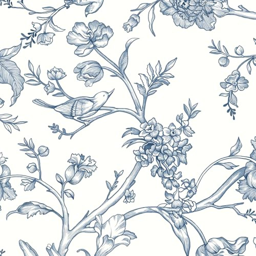Safiyya Contact Paper Blue White Wallpaper Peel and Stick Modern Floral Birds Wallpaper Self Adhesive Contact Paper Boho Wallpaper Flower Contact Paper for Walls Vinyl Rolls 78.7" x17.3 | Amazon (US)