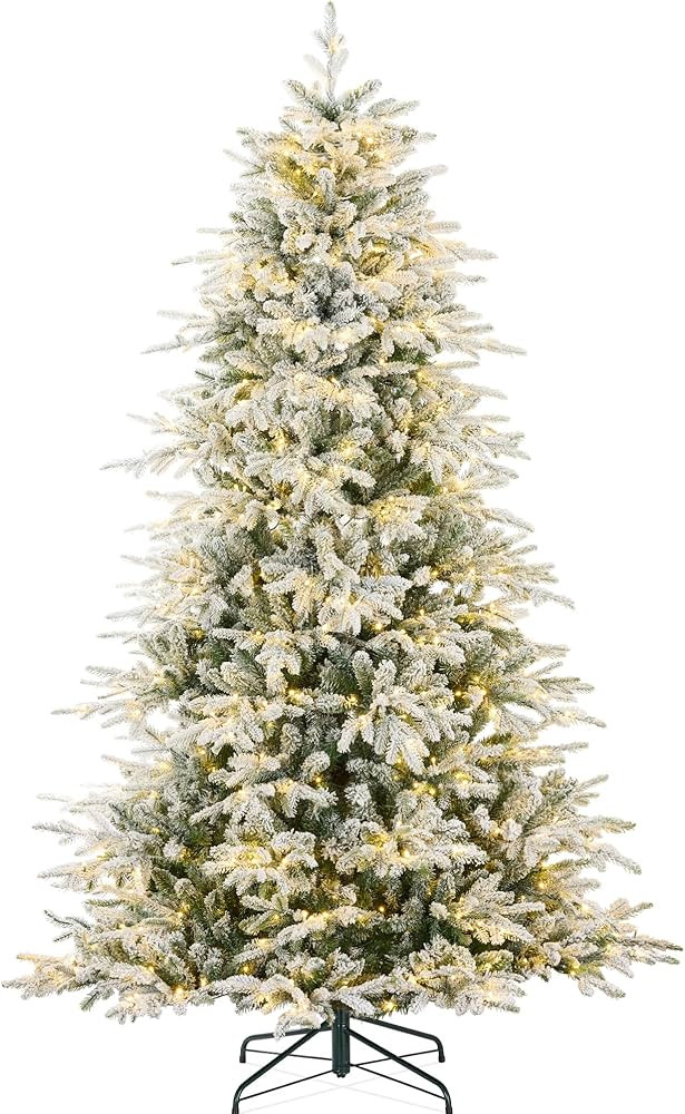 Best Choice Products Full Flocked Aspen Christmas Tree, 9ft Pre-lit Realistic Noble Fir w/ 1,200 ... | Amazon (US)