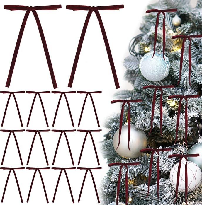 40 Pcs Burgundy Velvet Christmas Tree Bows 3/8'' Wide, 6x8 Inch Pre-Tied Vintage Burgundy Xmas Bo... | Amazon (US)