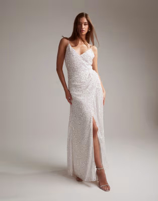 ASOS EDITION Nia embellished drape side cami maxi wedding dress in ivory | ASOS (Global)
