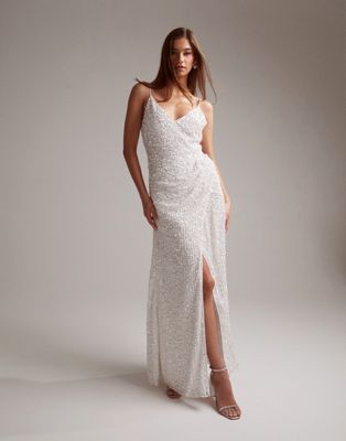 ASOS EDITION Nia embellished drape side cami maxi wedding dress in ivory | ASOS (Global)