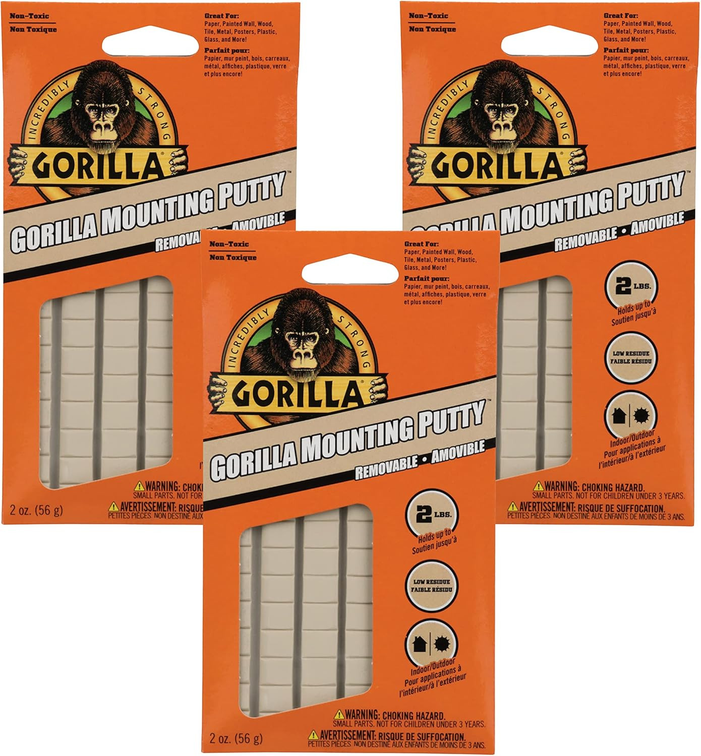 Gorilla Mounting Putty, Non-Toxic Hanging Adhesive, Removeable & Repositionable, 84 Pre-Cut Squar... | Amazon (US)