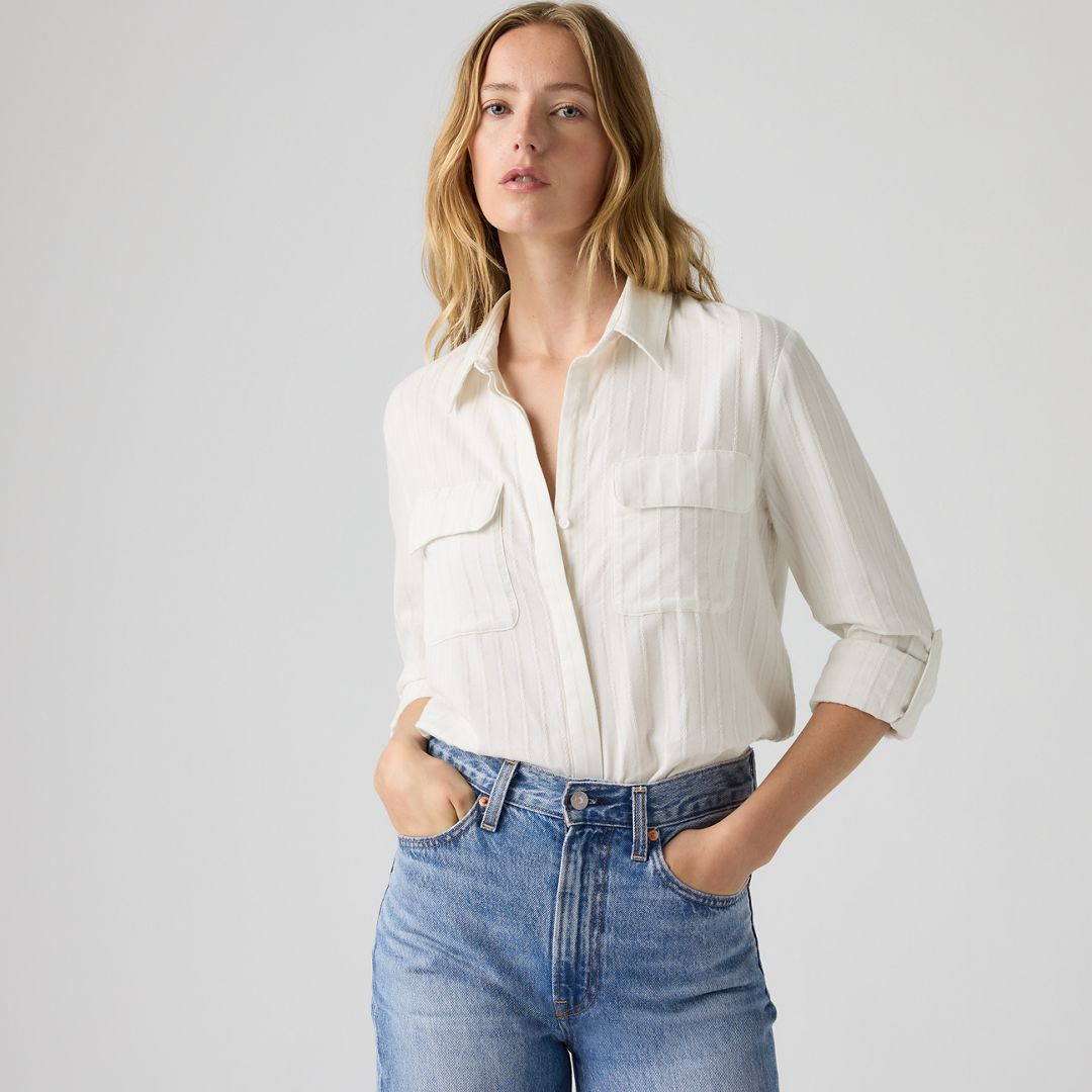 Levi's Elaine Utility Button Up Shirt, ecru utility button-up shirt with flap chest pockets
