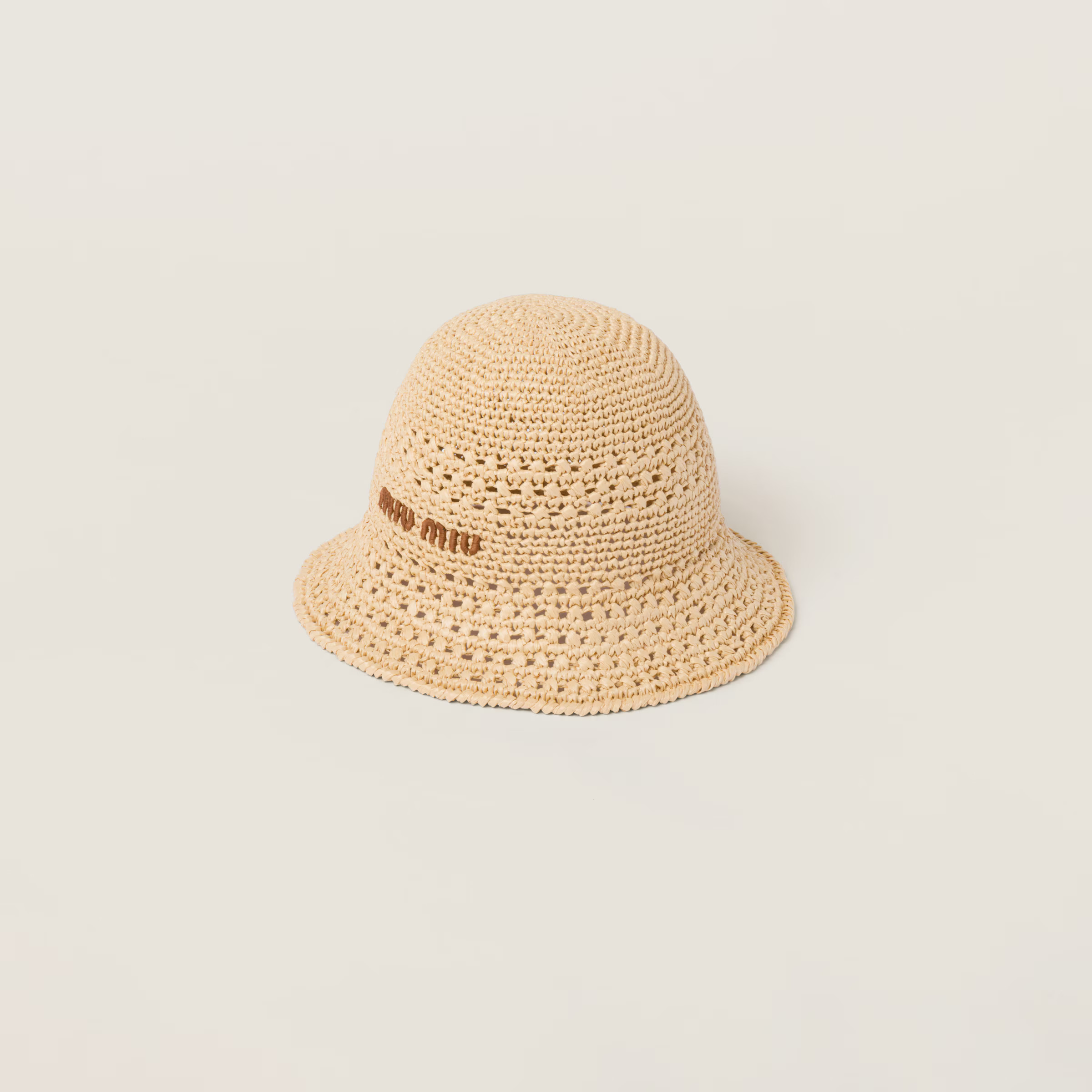 Beige/cognac Woven Fabric Hat | Miu Miu | Miu Miu INT