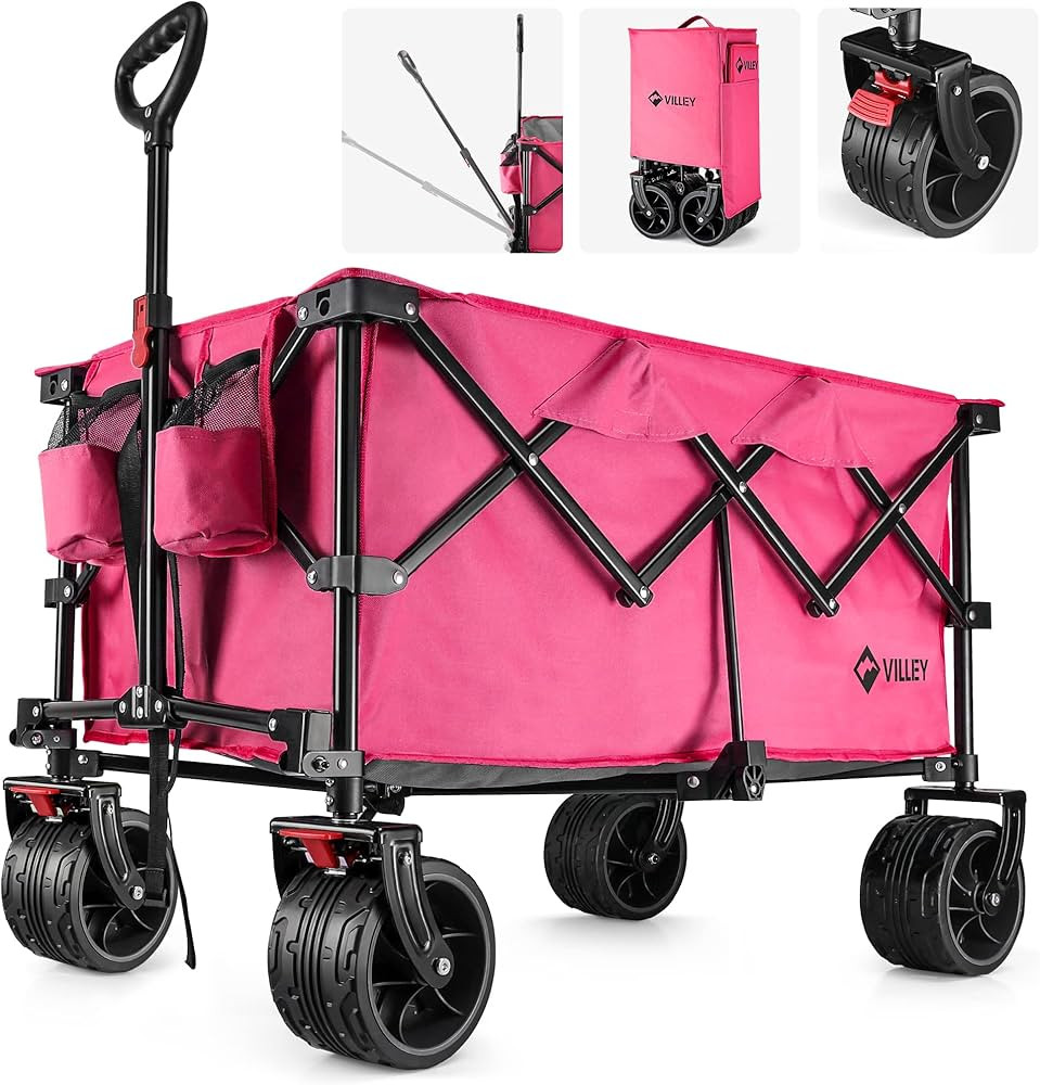 VILLEY Collapsible Folding Wagon with Big Wheels, Enlarged 225lbs Capacity, All Terrain Wagons Ca... | Amazon (US)