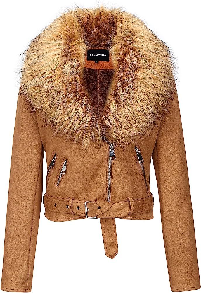 Bellivera Women's Faux Suede Jacket, Coat with Detachable Faux Fur Collar | Amazon (US)