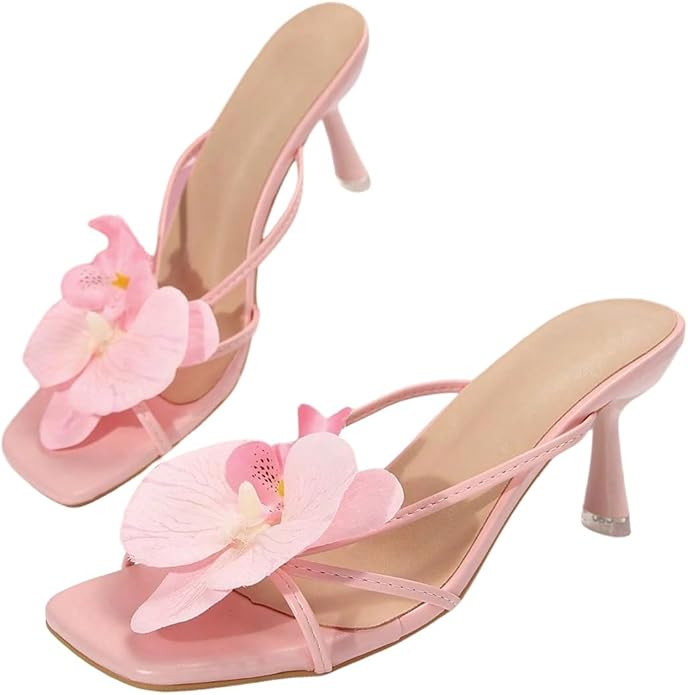 MakeMeChic Women's Open Toe Floral Kitten Heels Flower Summer Beach Sandals | Amazon (US)