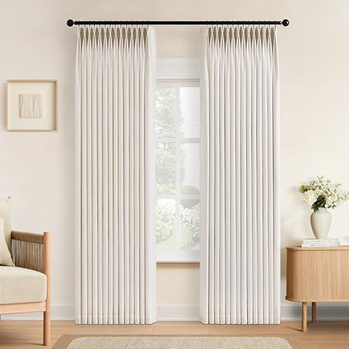 THREE GIRLS Pinch Pleated Linen Blackout Curtains 84 Inches Long Curtains for Bedroom, Thermal Room Darkening Curtains for Living Room, Luxury Window Drapes 2 Panels with Hooks, Beige | Amazon (US)