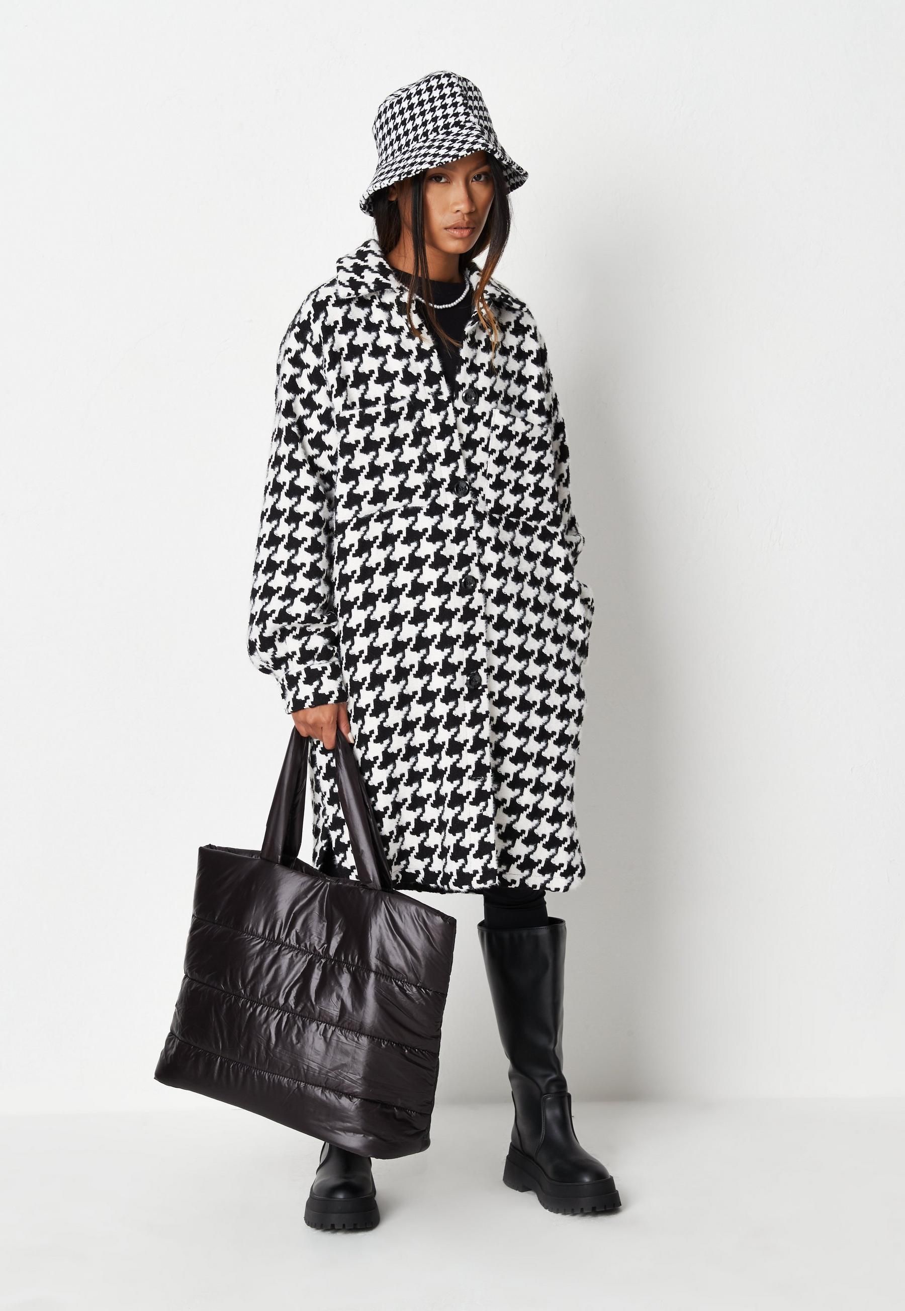 Missguided - Black Houndstooth Longline Shacket | Missguided (US & CA)