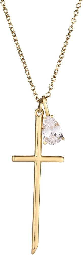 14K Gold Cross Necklace for Women,Gold Filled Sterling Silver Cross Necklace CZ Diamonds Crucifix... | Amazon (US)