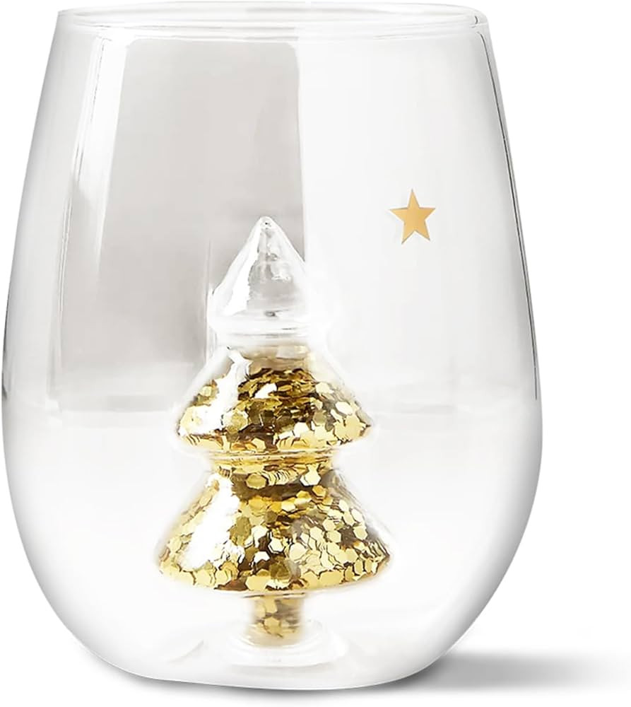 Yuletide Stemless Wine Glass, 3D Wine Glass Cup With Christmas Tree, Christmas Tree Gold Stemless... | Amazon (US)