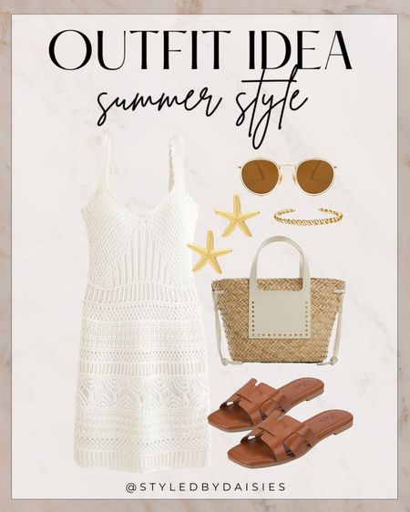 The cutest outfit idea for summer!

#summerstyle

Neutral summer outfit. Elevated casual outfit idea. Summer style. Crochet knit summer dress. Brown designer inspired slide sandals. Straw summer handbag. Gold starfish earrings. dainty gold summer earrings. Designer inspired sunglasses. Dainty gold bangle bracelet. Summer party outfit idea  

#LTKStyleTip #LTKSeasonal #LTKFindsUnder100