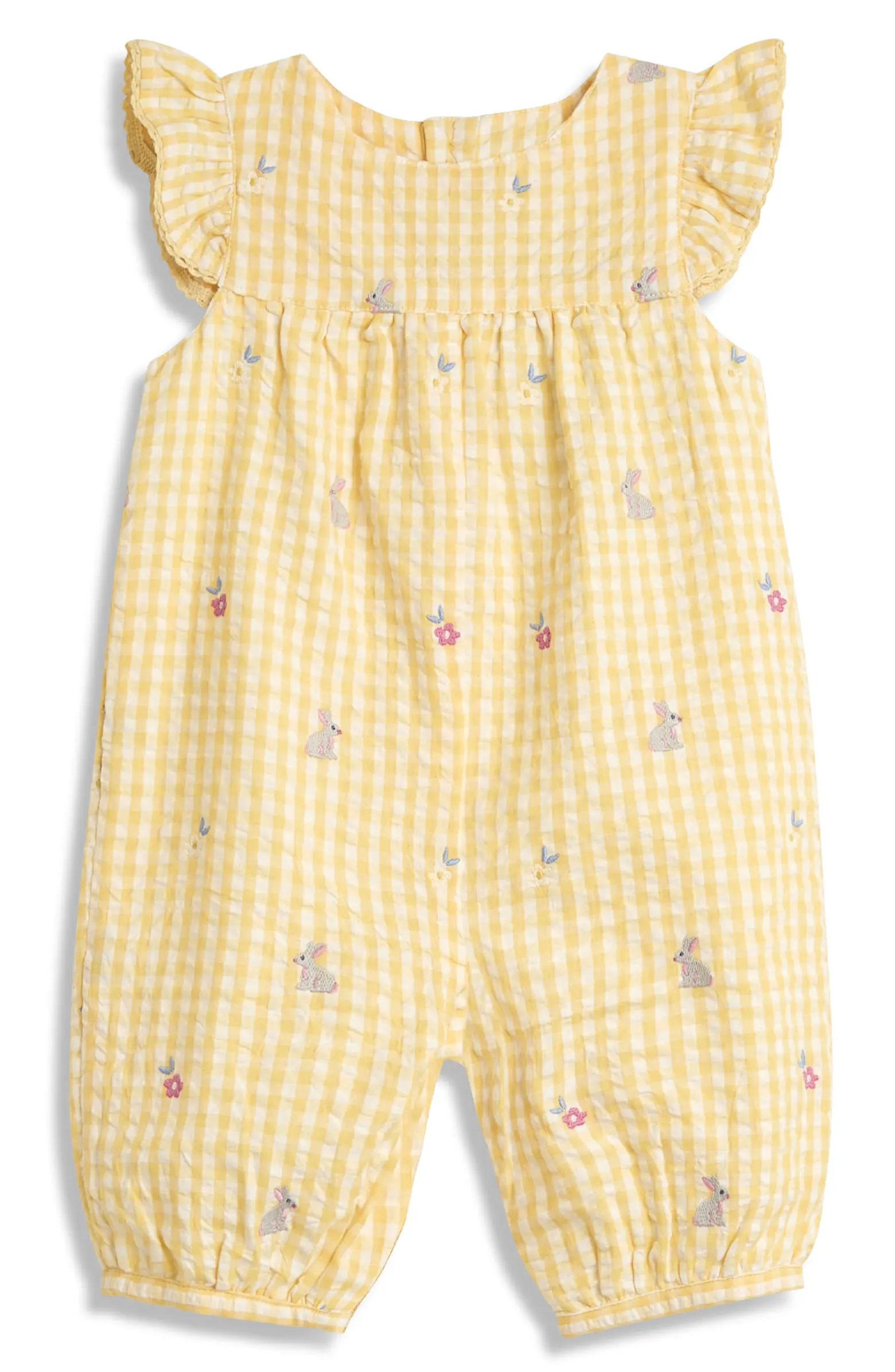 JOJO MAMAN BEBE Bunny Embroidered Cotton Gingham Romper | Nordstrom | Nordstrom