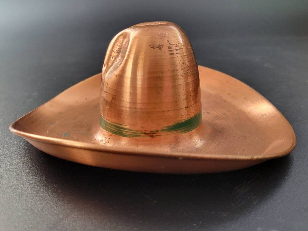 Vintage Copper Cowboy Hat Sombrero Green Band Ashtray 5.5 - Etsy | Etsy (US)