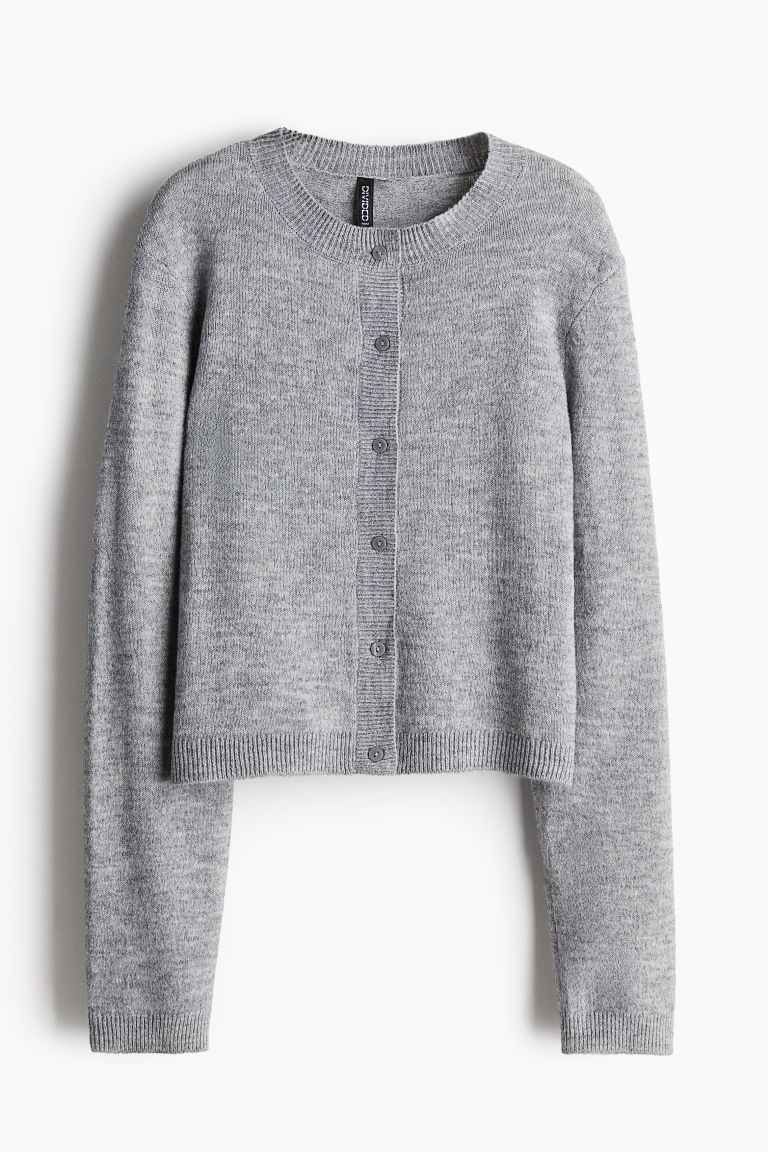 Fine-Knit Cardigan - Round Neck - Long sleeve - Gray melange - Ladies | H&M US | H&M (US + CA)