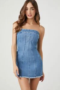 Frayed Denim Tube Mini Dress | Forever 21 (US)