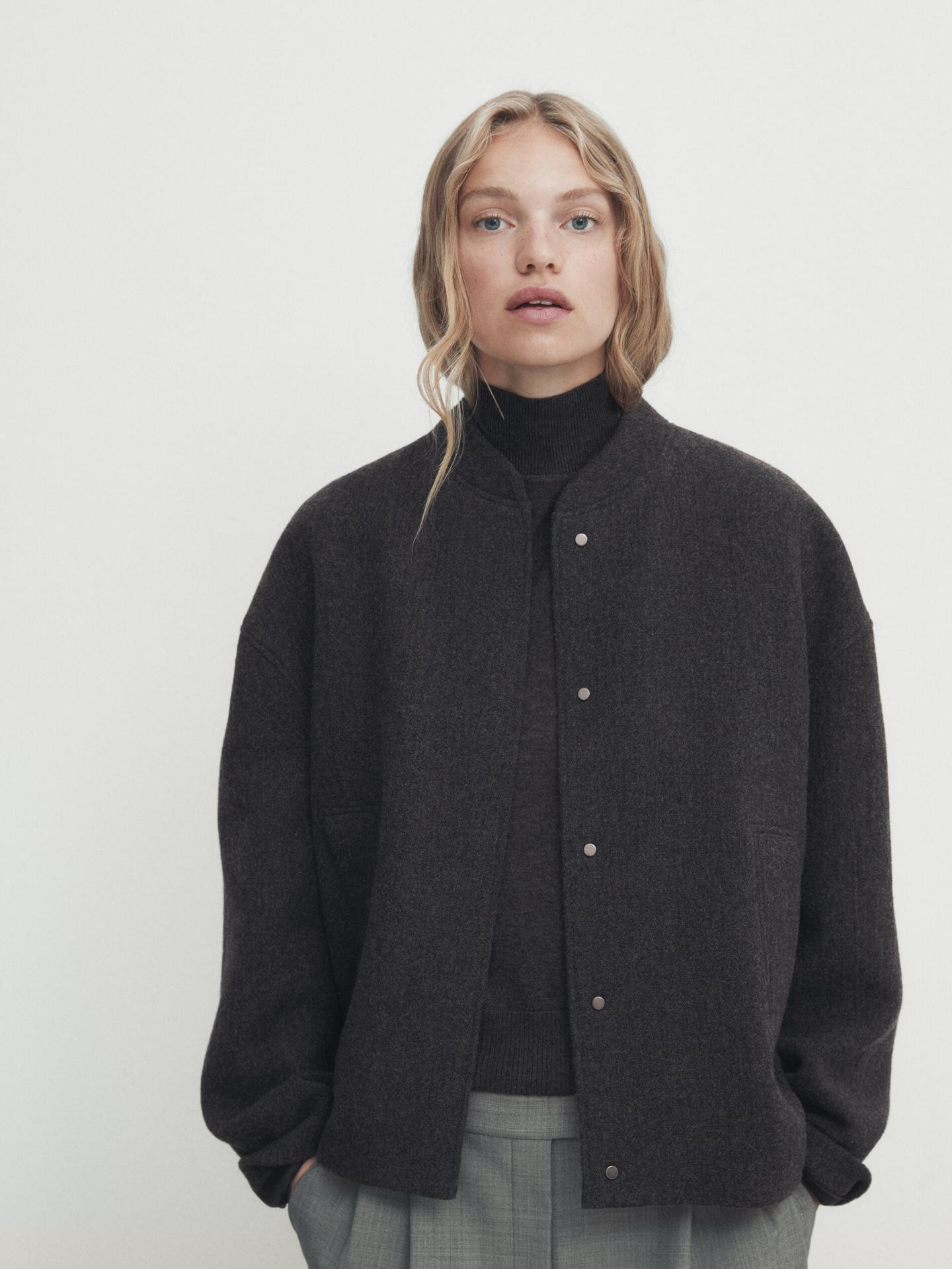 Wool blend bomber jacket | Massimo Dutti UK