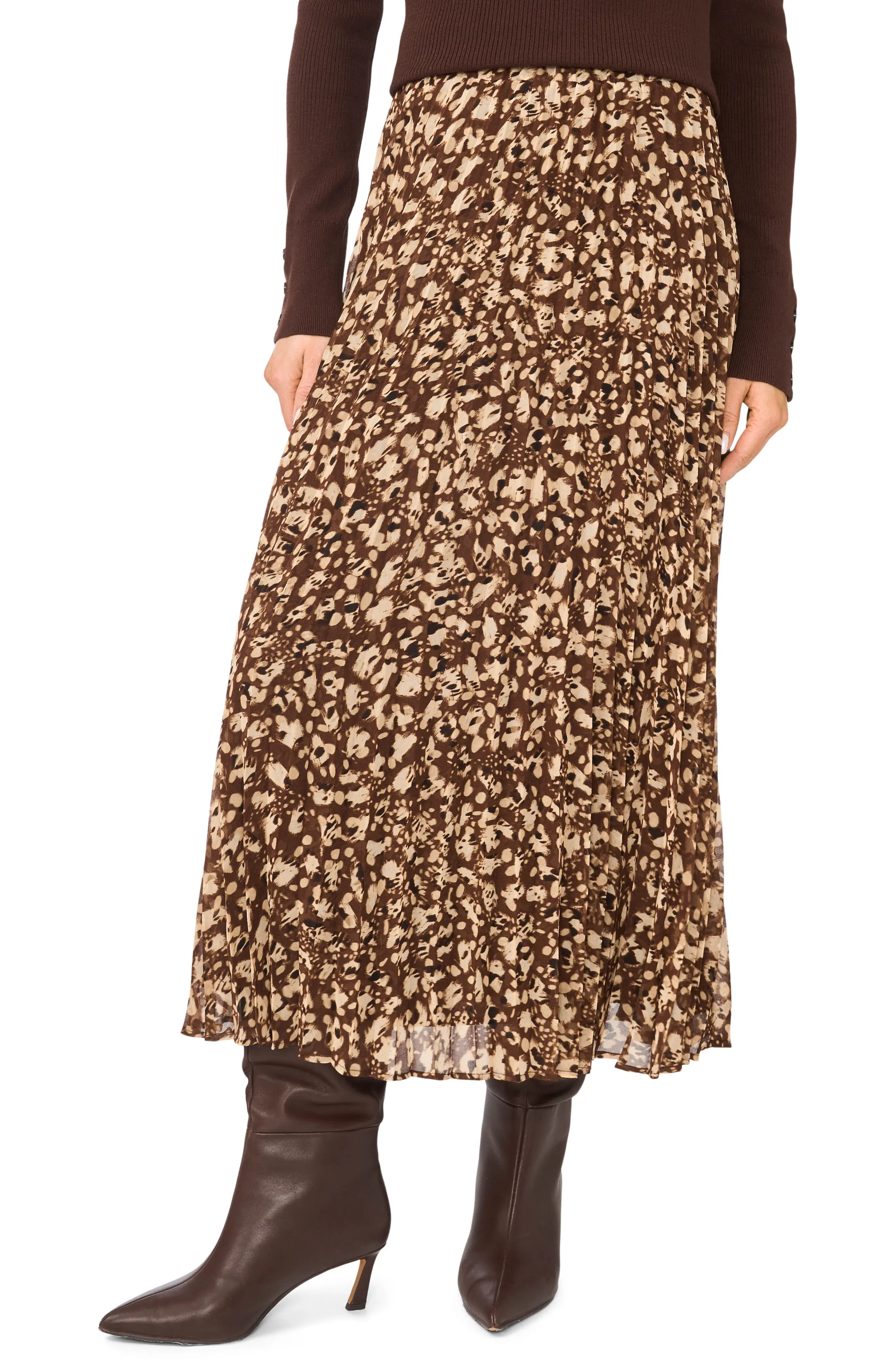 Halogen\u00ae Pleated Patterned Midi Skirt (Women) | Nordstrom | Nordstrom