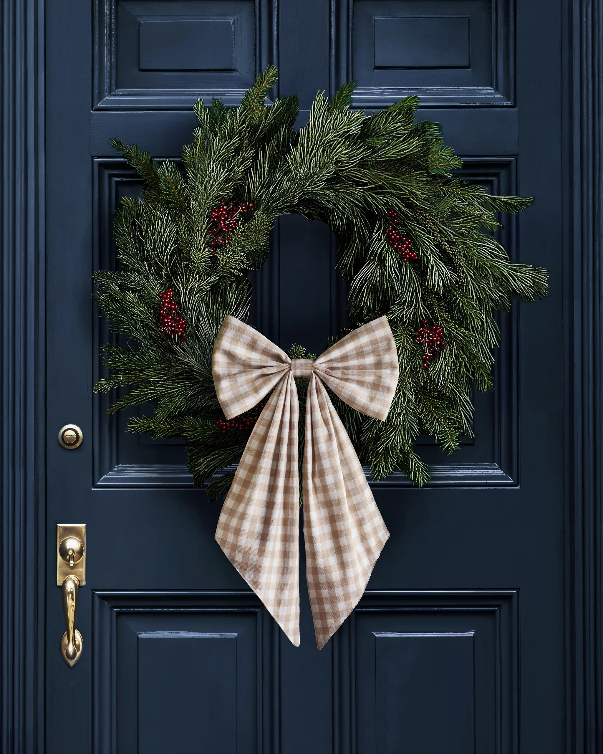 Wreath Bow in Camel Gingham | Petite Plume