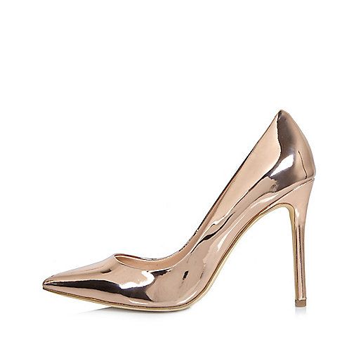 Rose gold patent court shoes | River Island (UK & IE)