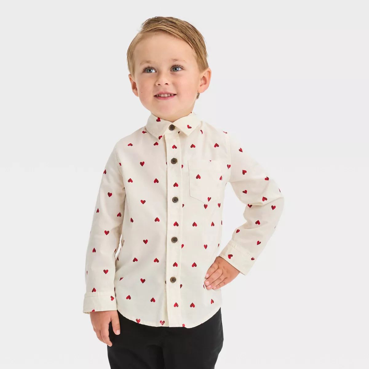 Toddler Boys' Long Sleeve Valentine's Day Heart Printed T-Shirt - Cat & Jack™ Off-White | Target
