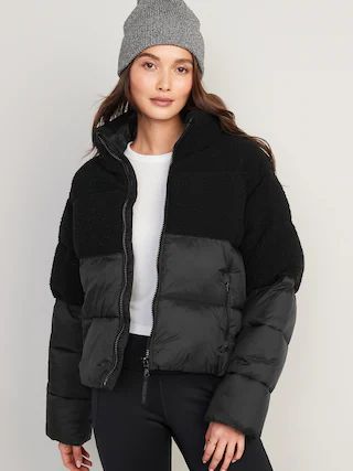 Short Sherpa-Paneled Puffer Jacket for Women | Old Navy (US)