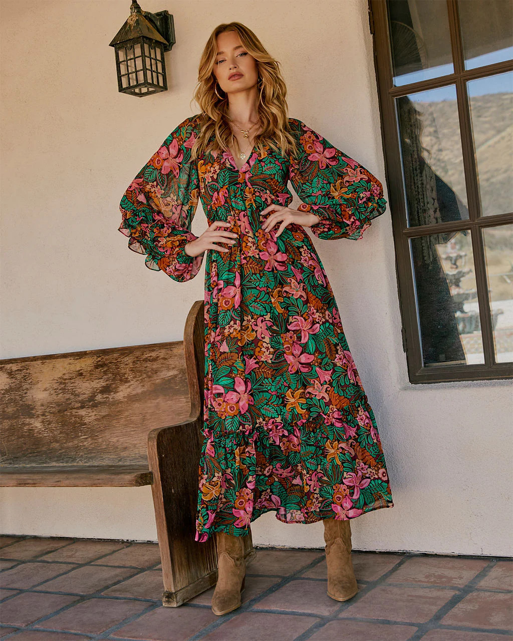 Rosalind Chiffon Floral Ruffle Maxi Dress | VICI