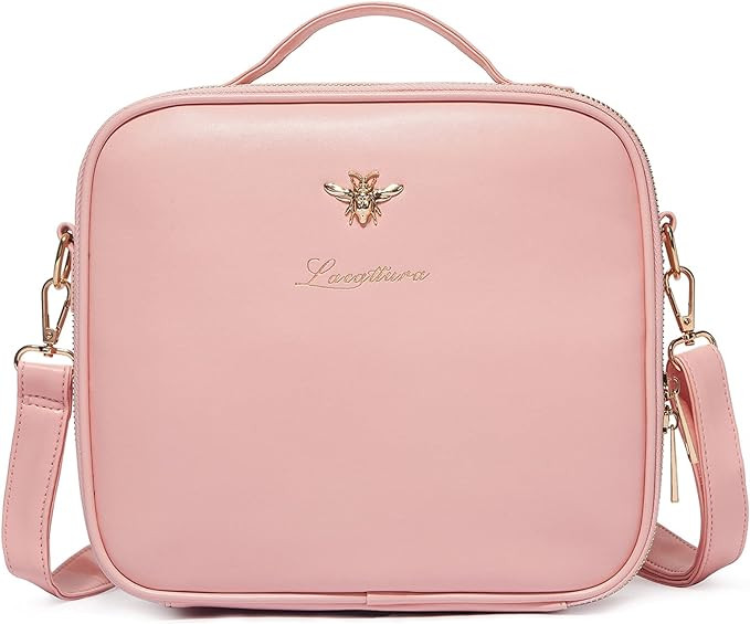 LACATTURA Travel Makeup bag, Leather Makeup Train Case Cosmetic Organizer for Makeup Brushes Toil... | Amazon (US)