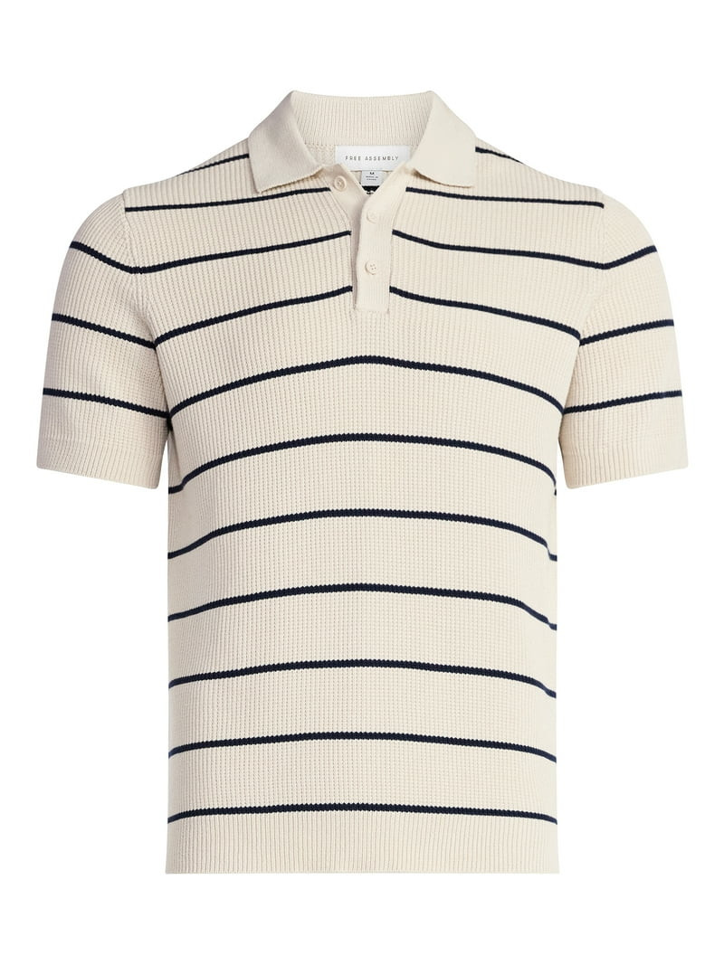 Free Assembly Men's Textured Stripe Polo Sweater with Short Sleeves, Sizes S-3XL | Walmart (US)