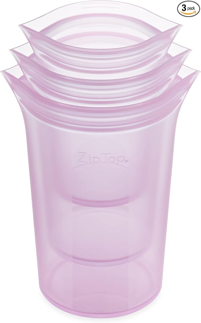 Zip Top Reusable Food Storage Bags | 3 Cup Set [Lavender] | Silicone Meal Prep Container | Microw... | Amazon (US)