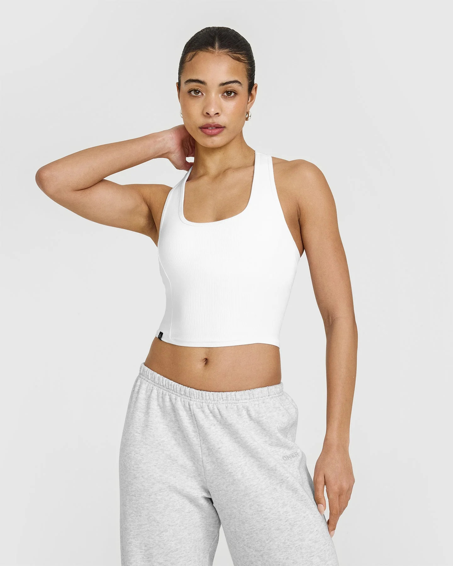 Mellow™ Rib Square Neck Mid Vest with Built in Bra Shelf | White | Oner Active (UK / US)