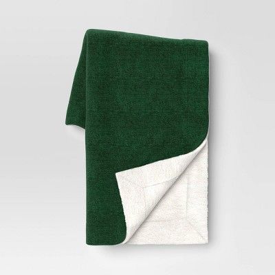 Solid Woven Chenille Throw Blanket with Sherpa Reverse Green - Threshold™ | Target