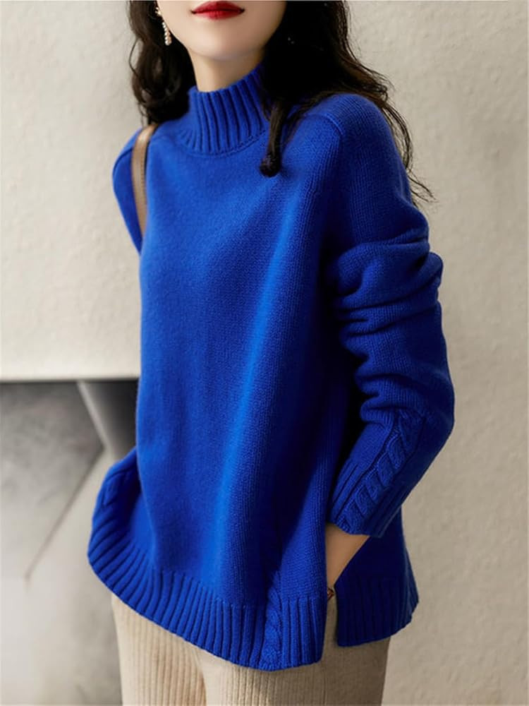 Woman Winter Fashion Turtleneck Loose Pullovers Knit Long Sleeve Top Winter Women's Jersey | Amazon (US)