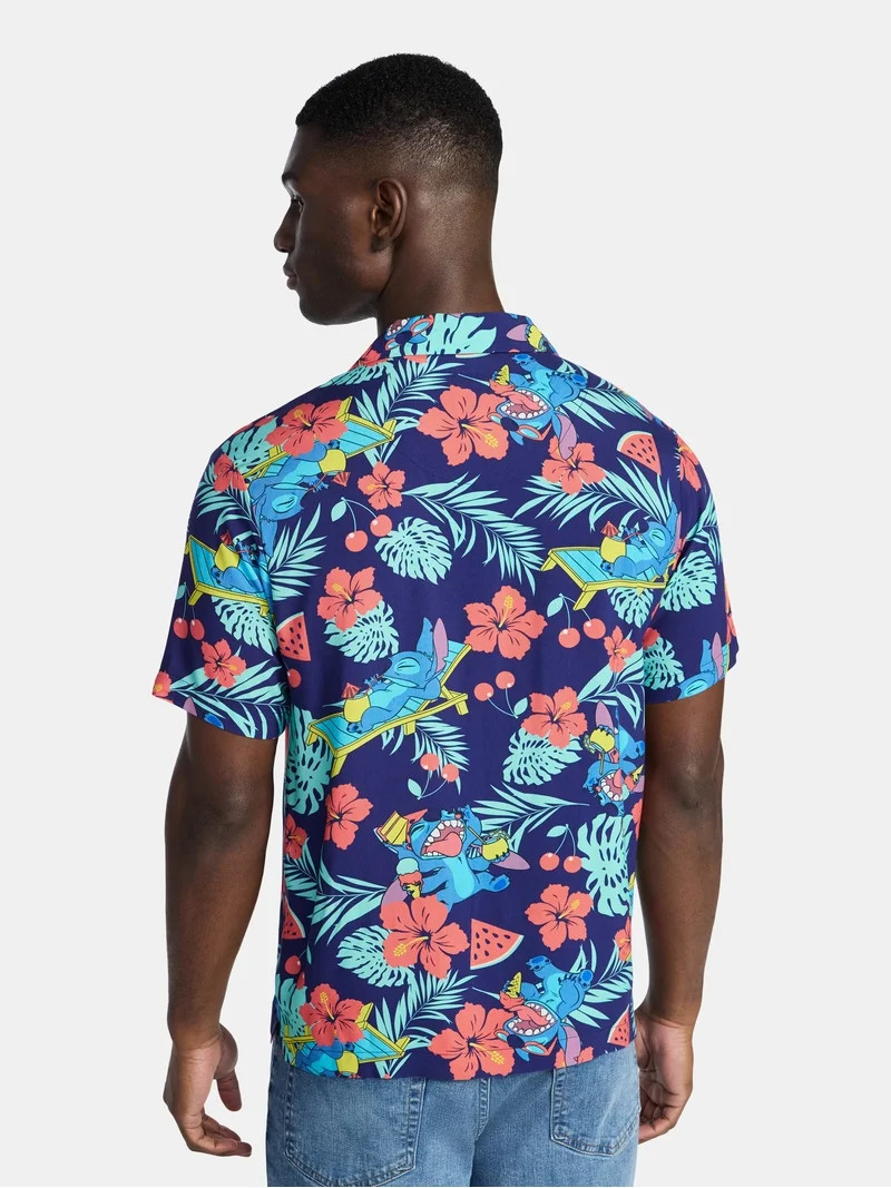 Lilo & Stitch Men's and Big Men's Graphic Button-Up Shirt, Sizes XS-5XL - Walmart.com | Walmart (US)