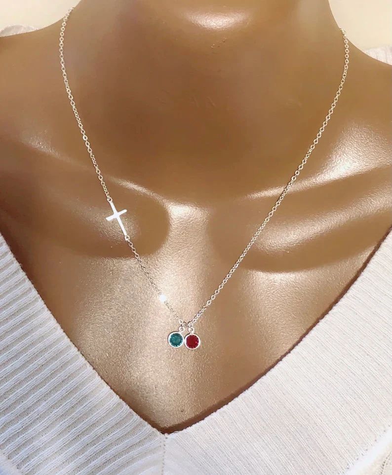 Mothers Day Gift, Personalized Sideway Cross and Initial Discs Necklace, Custom Initial Discs & S... | Etsy (US)