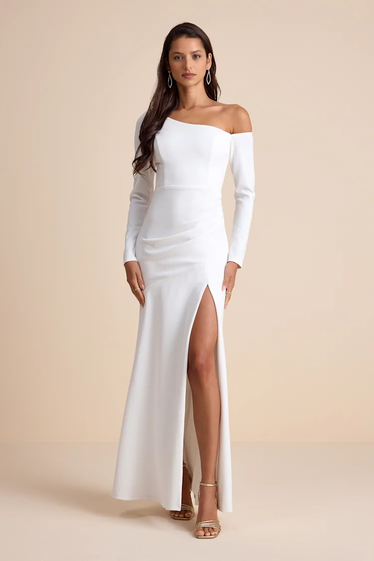 Elegant Sensation White Asymmetrical Pleated Maxi Dress | Lulus
