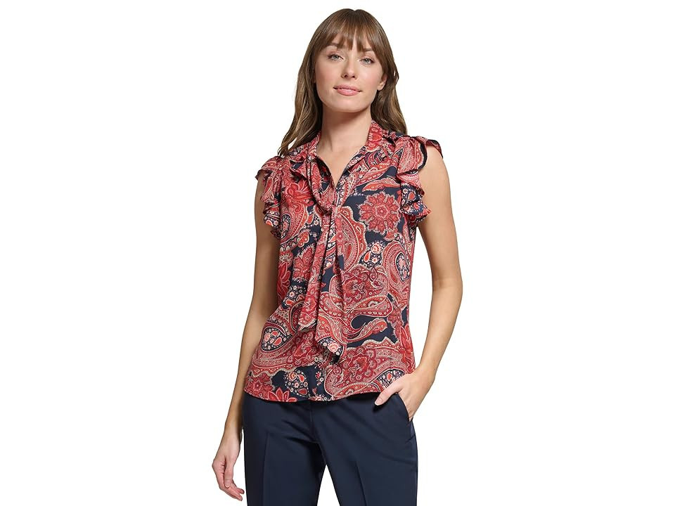 Tommy Hilfiger Sleeveless Blouse with Tie (Midnight Samba) Women's Clothing | Zappos